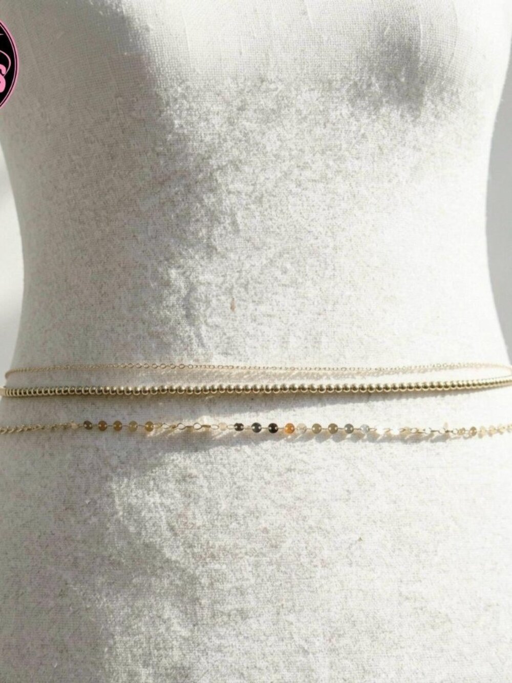 2k 2000s style 3 pcs Gold beaded chain belt with adjustable length